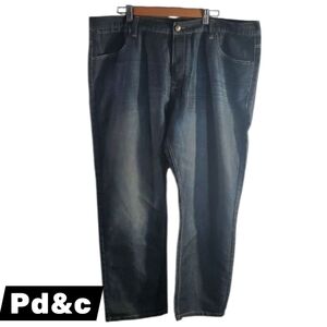 PD&C Straight Fit Dark Blue Jeans Mens 44x30 44" Waist Distressed